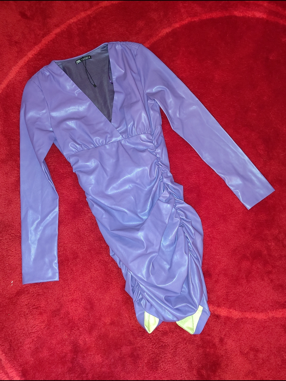 Zara Lavender Faux-Leather Ruched Mini Dress Sz S